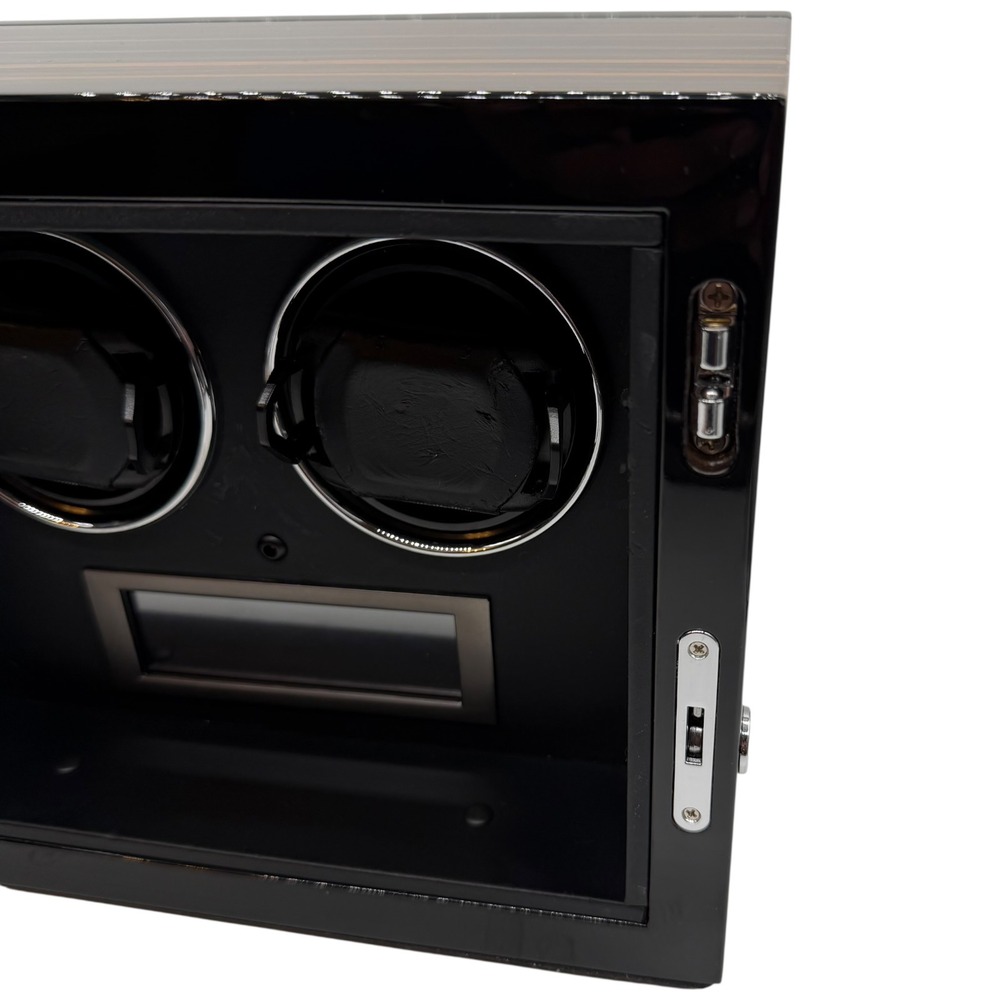 Dual Watch Winder Ebony Wood Grain Finish Black Automatic Watch Box with Adapter - Picture 11 of 16